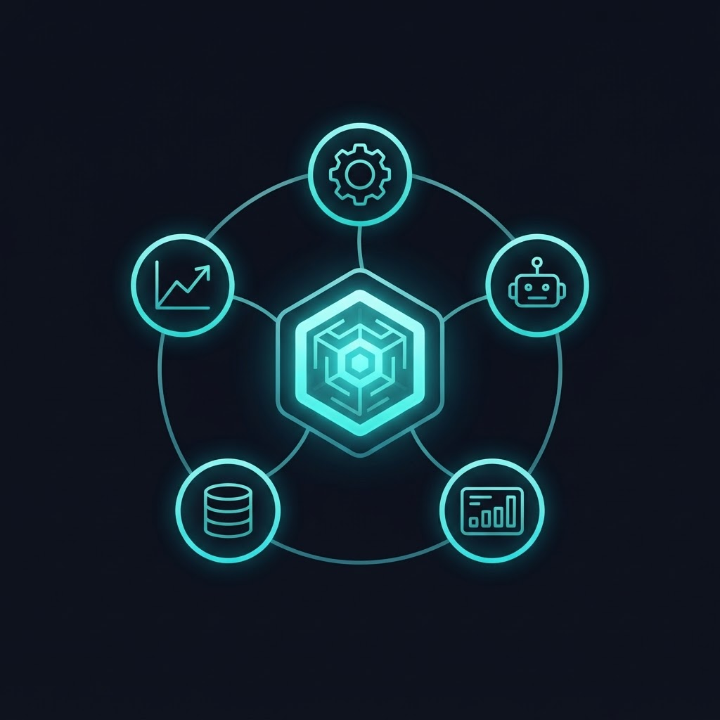 Automation, AI agents, data, dashboards, and predictive analytics unified around a single operating layer